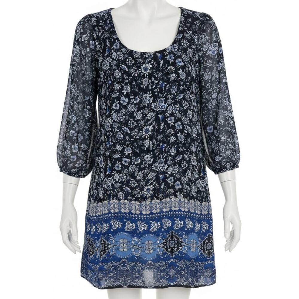 Speeckless Dress Women Size XS Blue Paisley Long Sleeves Bohemian Tunic Boho